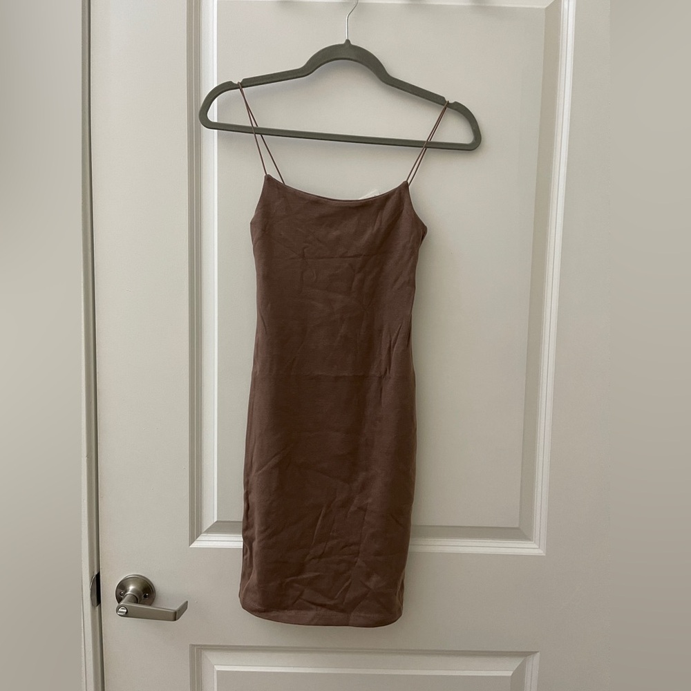 Zara Elegant Brown Spaghetti Strap Dress